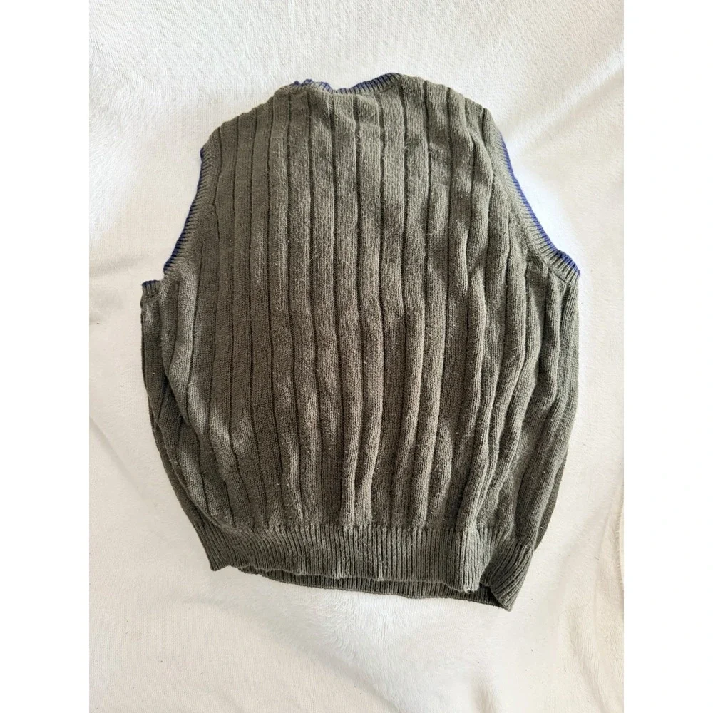 Old Navy Boys Cable Knit Sweater Vest Size 8 Green Purple Trim